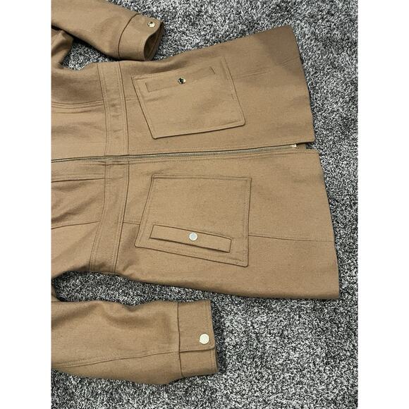 Michael Kors Beige Camel Tan Wool Blend Trench Overcoat Detachable Hood Womens L - Picture 4 of 15